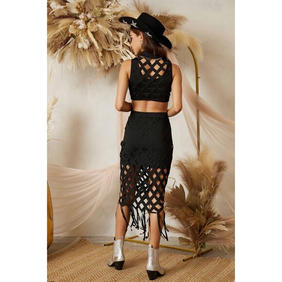 Mainstrip FRINGE & CUTOUT TWO PIECE TOP SKIRT SET - Picture 4 of 6